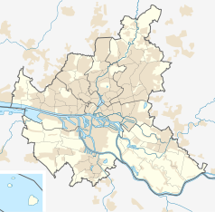 Mapa konturowa Hamburga, blisko centrum na lewo znajduje się punkt z opisem „Gruenspan”