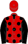 Red, black spots, black sleeves, red cap