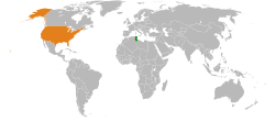 Map indicating locations of Tunisia and USA