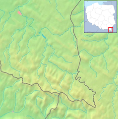 Mapa konturowa Bieszczadów Zachodnich, po lewej znajduje się czarny trójkącik z opisem „Walter”