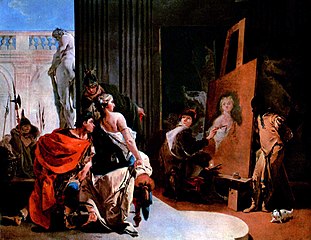 Alexandre le Grand visite l'artiste lorsqu'il peint Campaspe, Tiepolo, musée des beaux-arts de Montréal (1725-1726).