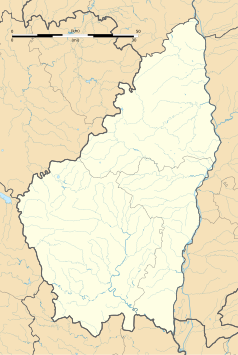 Mapa konturowa Ardèche, po prawej nieco na dole znajduje się punkt z opisem „Rochemaure”