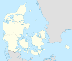 Mapa konturowa Danii, u góry po lewej znajduje się punkt z opisem „Nibe”