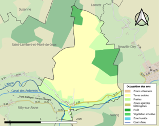 Carte en couleurs présentant l'occupation des sols.