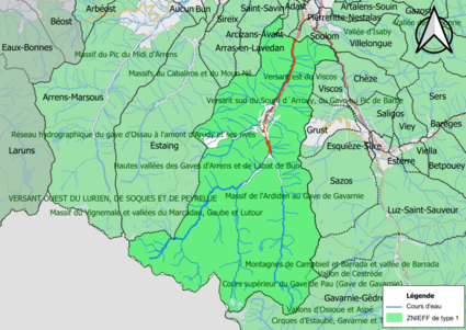 Carte des ZNIEFF de type 1 sur la commune.