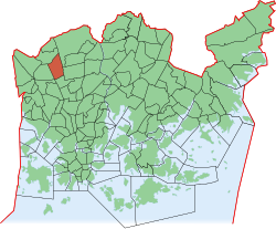 Kaupungin kartta, jossa Maununneva korostettuna. Helsingin kaupunginosat
