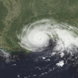 A view of Hurricane Danny from Space on July 19, 1997. Danny is at its peak intensity, and is approaching landfall along the U.S. Gulf Coast. The Florida peninsula is seen on the eastern side of the image.