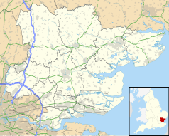 Mapa konturowa hrabstwa Essex, blisko centrum na lewo znajduje się punkt z opisem „Chelmsford”