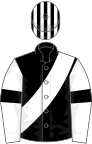 Black, white sash, white sleeves, black armlets, striped cap