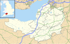 Mapa konturowa Somersetu, u góry nieco na prawo znajduje się punkt z opisem „Congresbury”