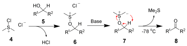 Mechanismus Swernovy oxidace.