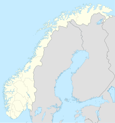 Mapa konturowa Norwegii, na dole po lewej znajduje się punkt z opisem „Drømtorp”