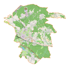 Mapa konturowa gminy Trzebinia, w centrum znajduje się punkt z opisem „Ostra Góra”