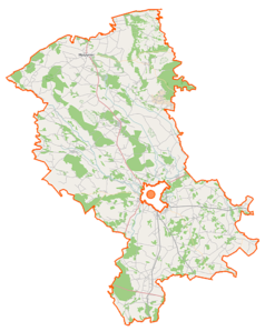 Mapa konturowa powiatu ostrołęckiego, w centrum znajduje się punkt z opisem „Durlasy”