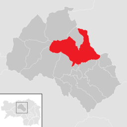 Kommunens läge i distriktet Leoben