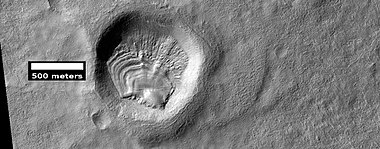 Layered feature in crater, as seen by HiRISE under HiWish program