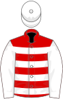 Red and white hoops, white sleeves and cap