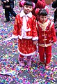 Hong Kong girls in traditional red clothes for the New Year