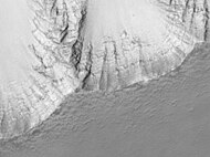 Layers in the wall of Noctis Labyrinthus taken with Mars Global Surveyor, under the MOC Public Targeting Program. Courtesy NASA/Malin Space Science Systems.