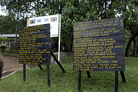 Caution signs at the Machamé trailhead