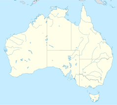 Mapa konturowa Australii, na dole nieco na prawo znajduje się punkt z opisem „Millicent”