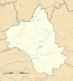 Mapa konturowa Aveyron, po lewej znajduje się punkt z opisem „Rieupeyroux”