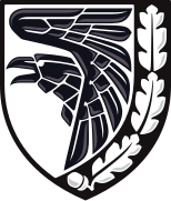 Badge de 93e brigade mécanisée, corbeau noir et feuilles de chêne et glands pour la république