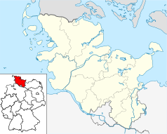 Mapa konturowa Szlezwika-Holsztynu, blisko centrum na prawo znajduje się punkt z opisem „Preetz”