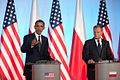 El presidente de los Estados Unidos Barack Obama se reúne con el primer ministro polaco Donald Tusk en Varsovia, mayo de 2011.