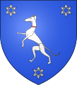 Blason : Maison de Navailles, Béarn - D'azur à un lévrier d'argent colleté de gueules accompagné de trois molettes d'argent[5].