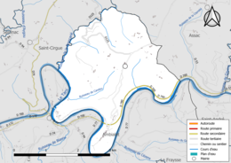 Carte en couleur présentant le réseau hydrographique de la commune