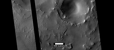 Linear ridge network, as seen by HiRISE under HiWish program. Dark line is not part of the picture. Data was not gathered for that area.