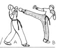 Retrait de buste sur une attaque en coup de pied circulaire (roundhouse kick).