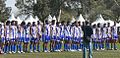 Samoa lines up for the national anthem before taking on Japan in round 2