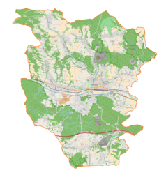 Mapa konturowa gminy Krzeszowice, u góry znajduje się punkt z opisem „Dolina Eliaszówki”