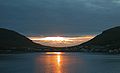 Sunset in Hvalba, seen from the sea.