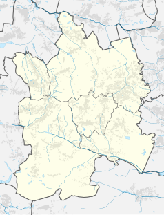 Mapa konturowa powiatu mikołowskiego, na dole po lewej znajduje się punkt z opisem „Woszczyce”