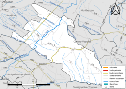 Carte en couleur présentant le réseau hydrographique de la commune