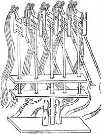 Trabucco "vorticoso" con cinque fionde - ill. in Wujing Zongyao (XI secolo).