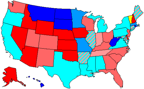 House seats by party holding plurality in state