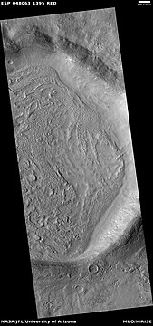 Crater showing how thick mantle is in place, as seen by HiRISE under the HiWish program