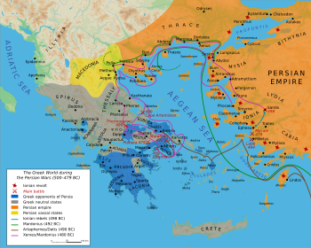 Karte des Ionischen Aufstands und der Perserkriege 500–479 v. Chr.