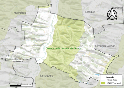 Carte des ZNIEFF de type 2 sur la commune.