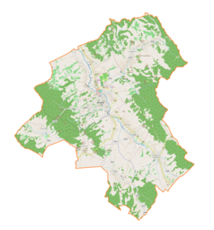 Mapa konturowa gminy Brzozów, blisko centrum po lewej na dole znajduje się punkt z opisem „Turze Pole”