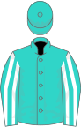 Turquoise, white striped sleeves