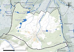 Carte en couleur présentant le réseau hydrographique de la commune