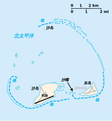 机场在沙岛上的位置。旧时跑道以灰色表示。