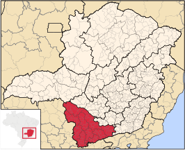 Ligging van de Braziliaanse mesoregio Sul e Sudoeste de Minas in Minas Gerais