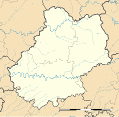 Mapa konturowa Lot, po prawej znajduje się punkt z opisem „Faycelles”