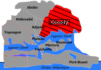 Map of Abidjan with Cocody highlighted.